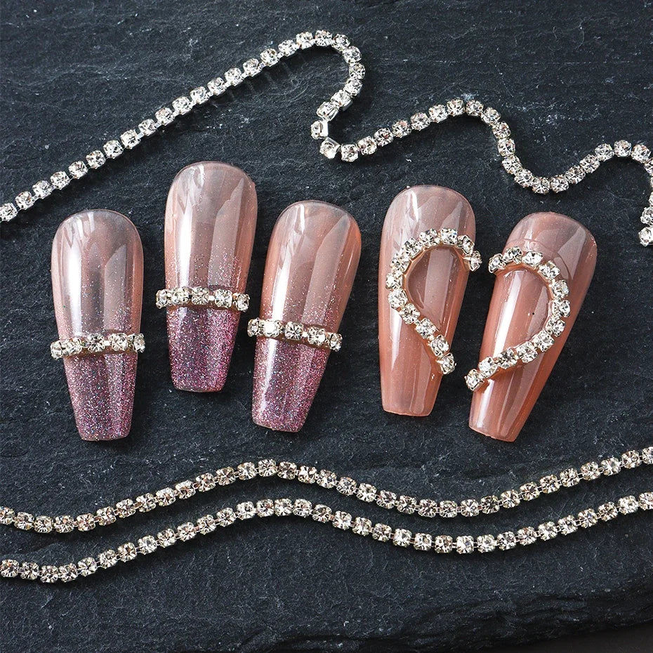 Sparkling Silver Chain Nail Art Decoration – DIY Rhinestone