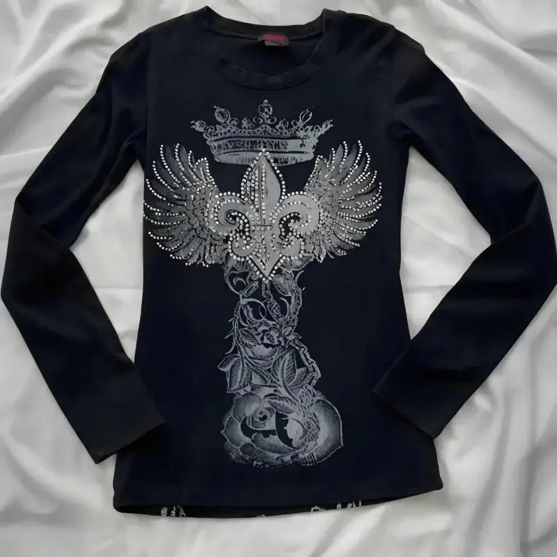 Y2K Gothic Harajuku Diamond Print Long Sleeve T-Shirt
