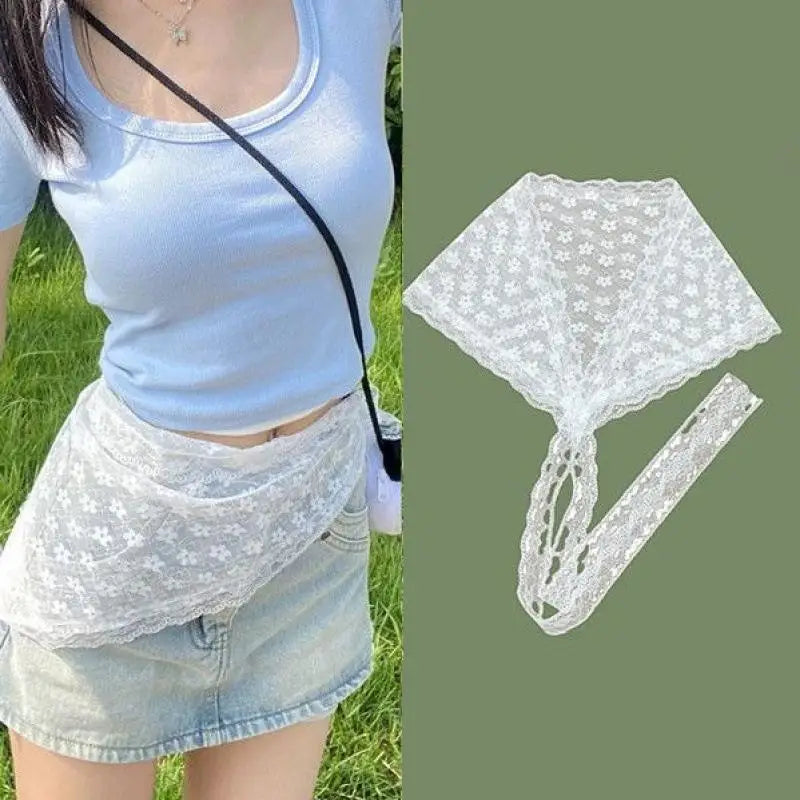 Triangle Lace Waist Scarf – Y2K Floral Embroidery Skirt Trim