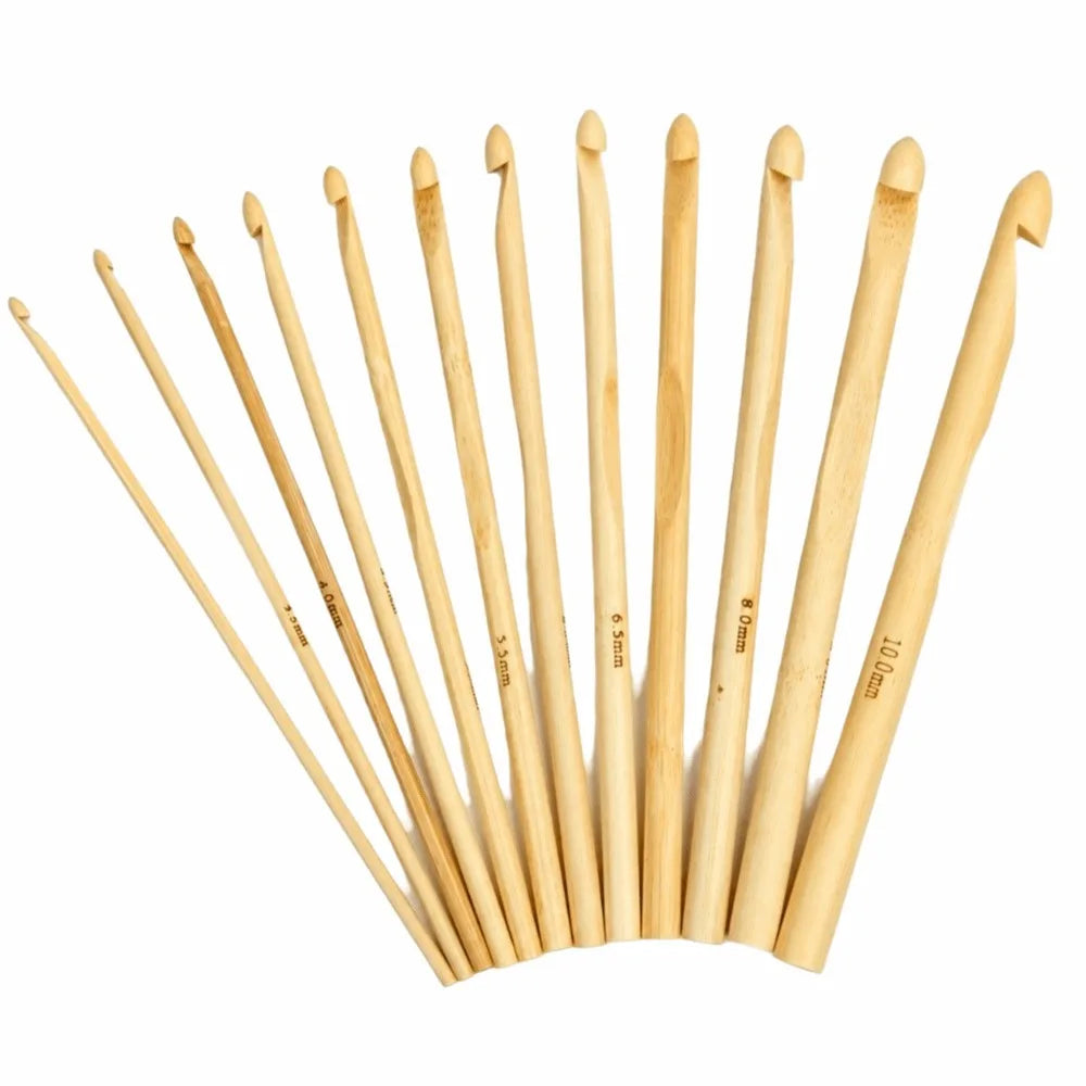 12-Piece Bamboo Crochet Hook Set – 3mm to 10mm Knitting Needles