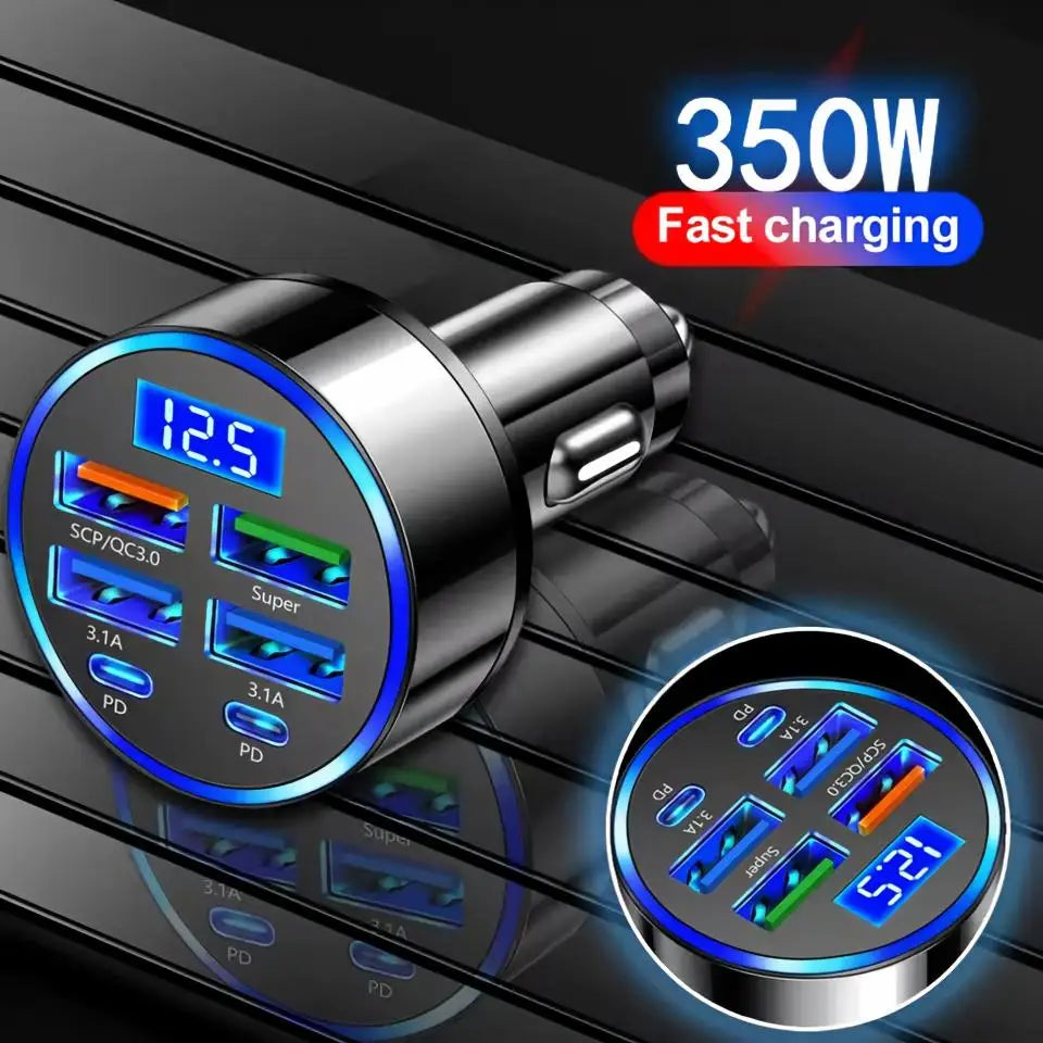 6-Port 120W Car Charger USB-C PD QC 3.0 Fast Charging Adapter