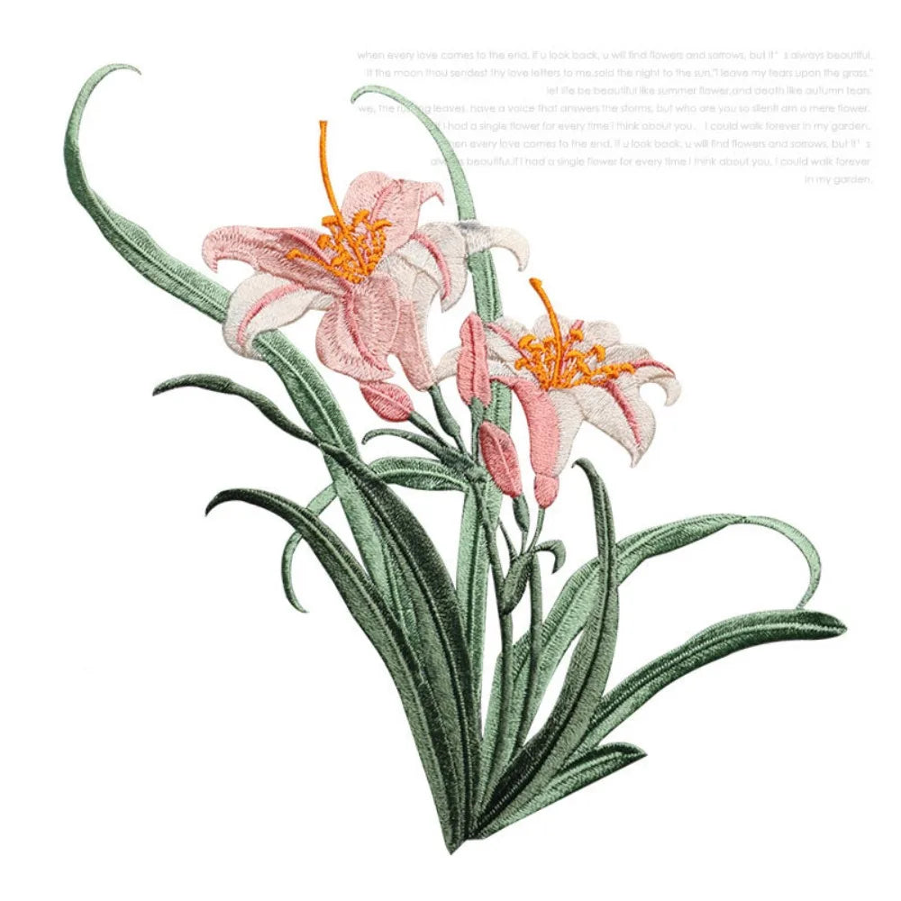 3D Orchid Embroidery Iron-On Patch – Chinese Floral Appliqué