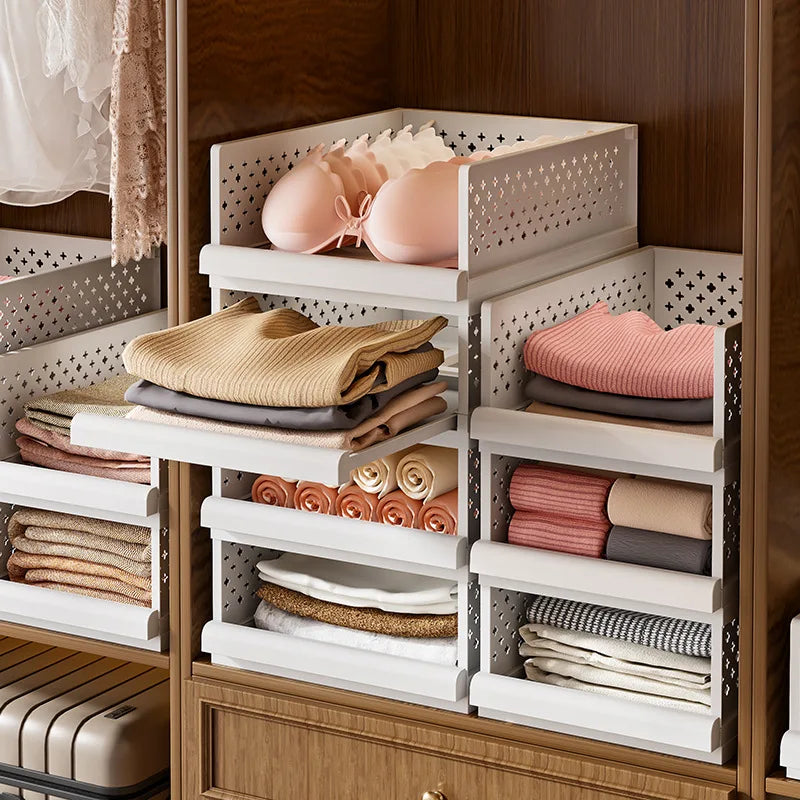 Stackable Pull-Out Drawer Storage Bins Organizer | 1-2 Layer