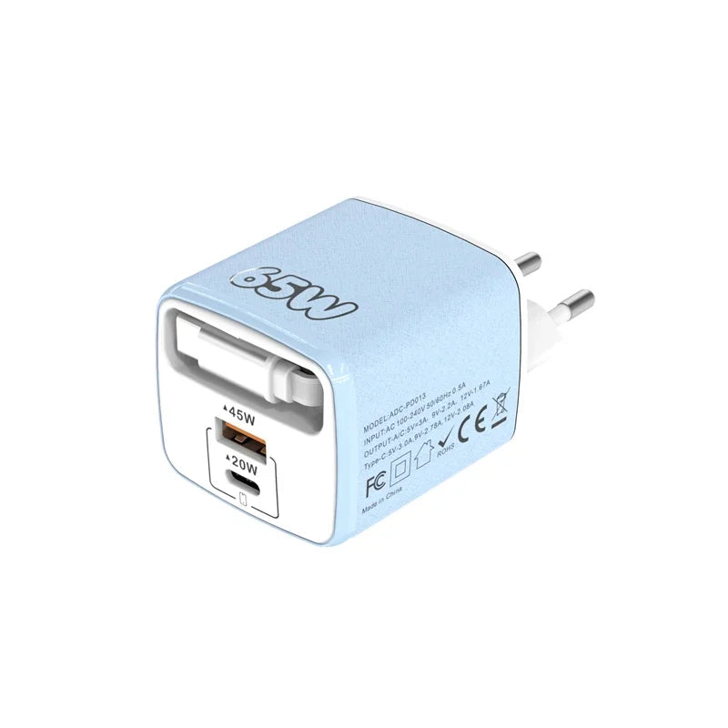 PD 65W Multi-Port Fast Charger with 70cm Extension | EU US UK