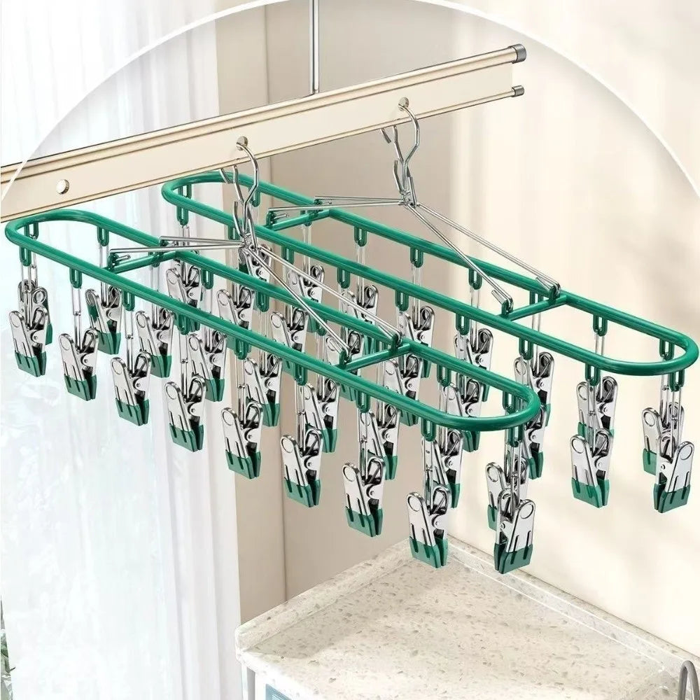 20-Clip Stainless Steel Clothes Drying Rack & Sock Organizer