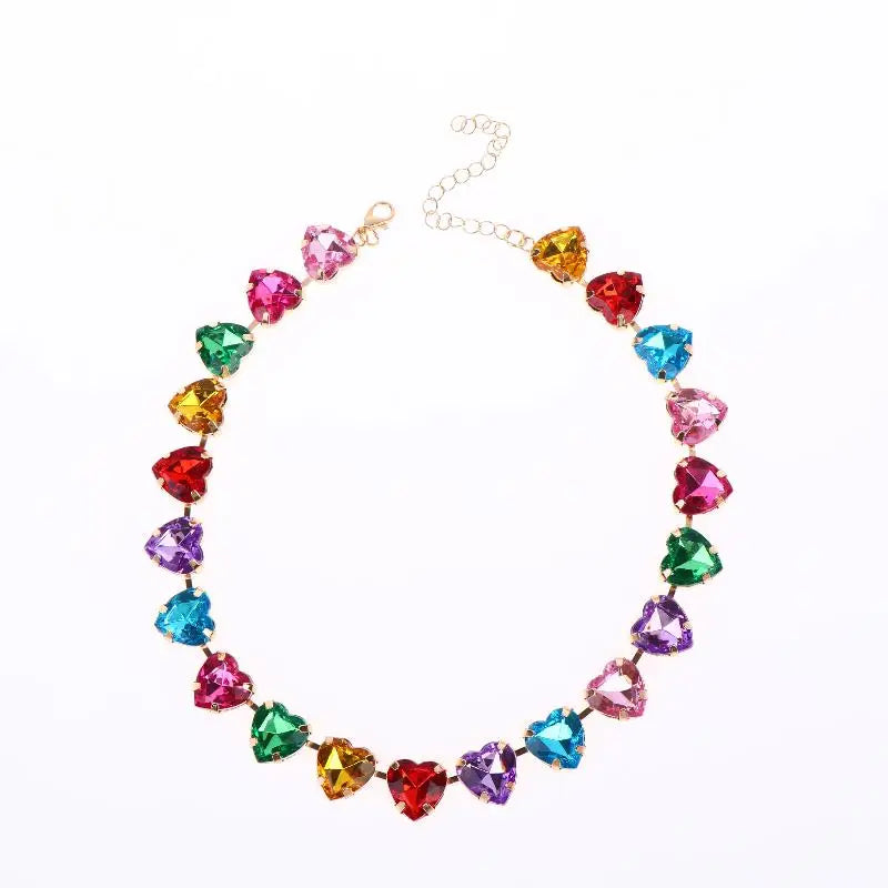 Vintage Rhinestone Crystal Choker Necklace – Colorful Heart