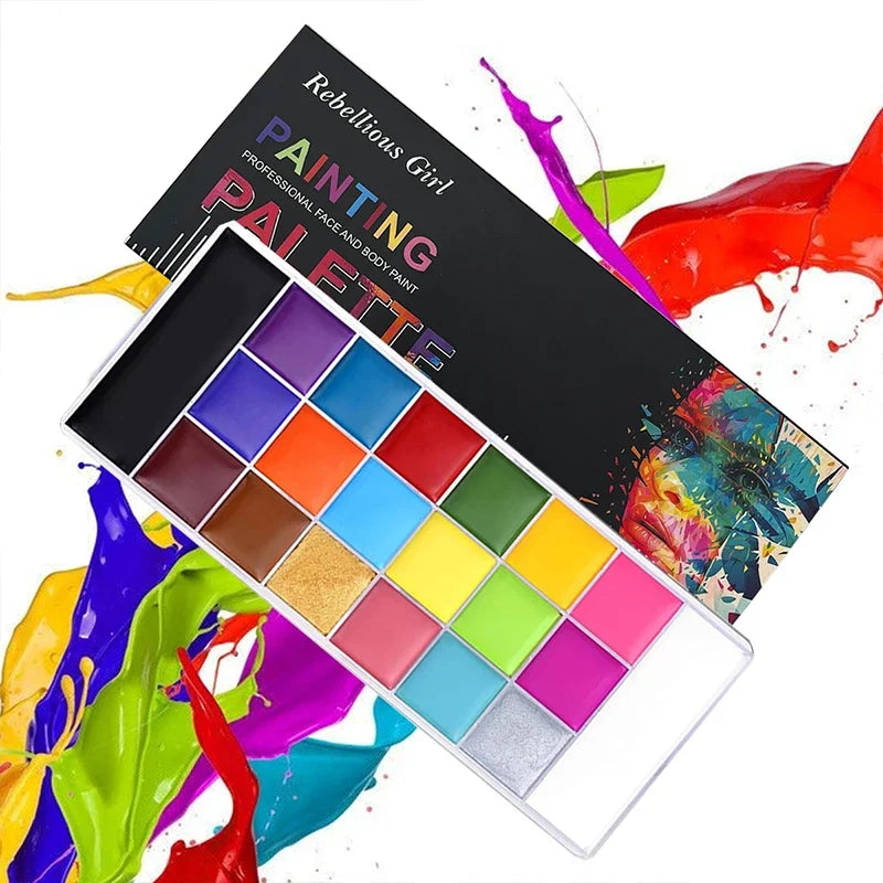 20-Color Face & Body Paint Palette – Halloween Cosplay Stage