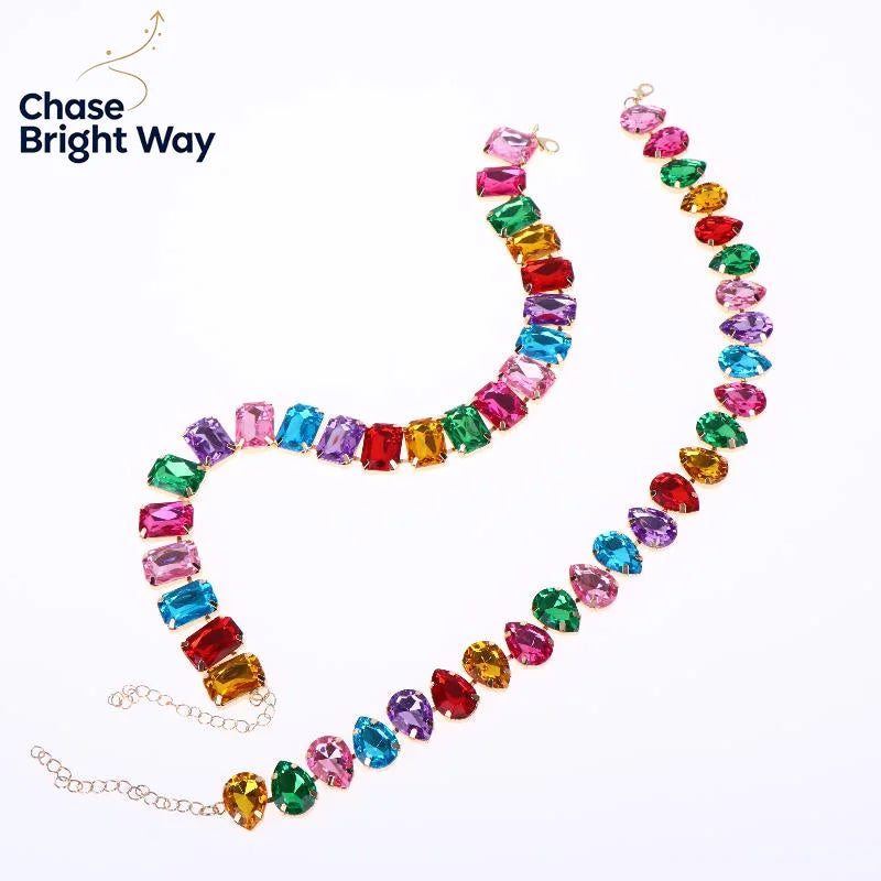 Vintage Rhinestone Crystal Choker Necklace – Colorful Heart