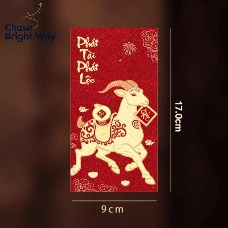6-Pack 2027 Year of Goat Vietnamese Lucky Red Envelopes Lì Xì
