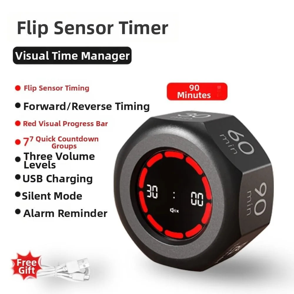 Octagon Digital Countdown Timer USB-C Rechargeable LED Clock