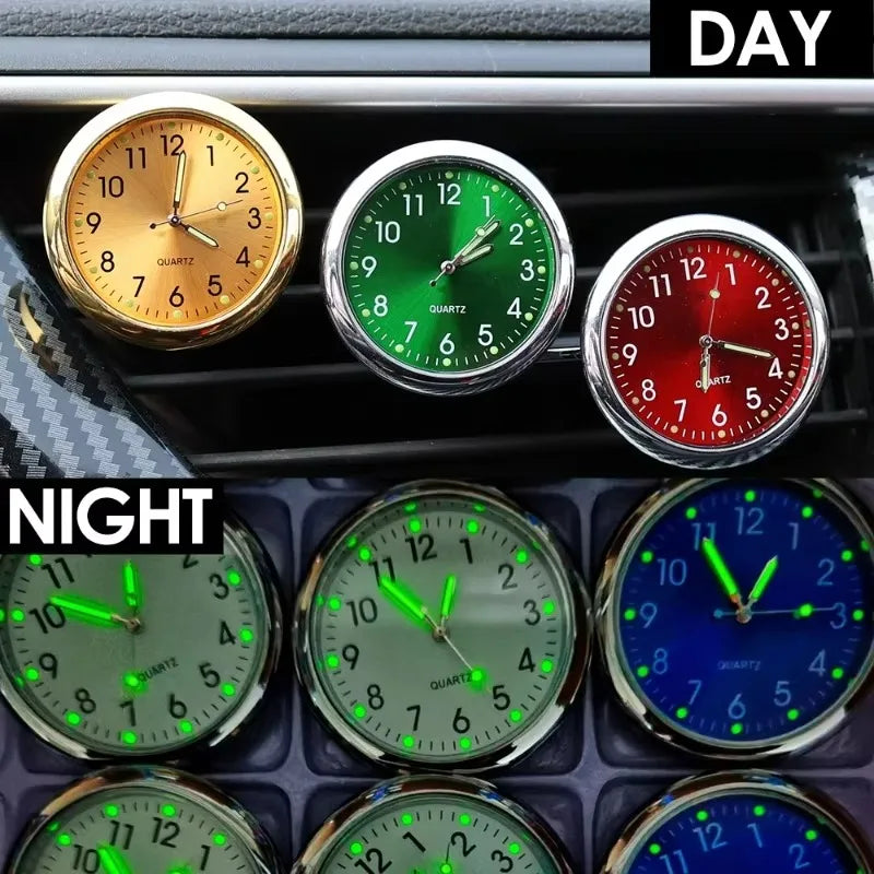 Mini Luminous Quartz Car Clock – Stick-On & Air Vent Mount
