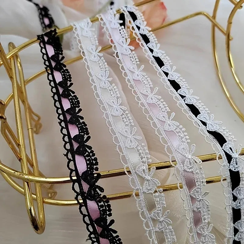 Pink & White Flower Bow Lace Ribbon 1 Yard – 1.8cm DIY Trim