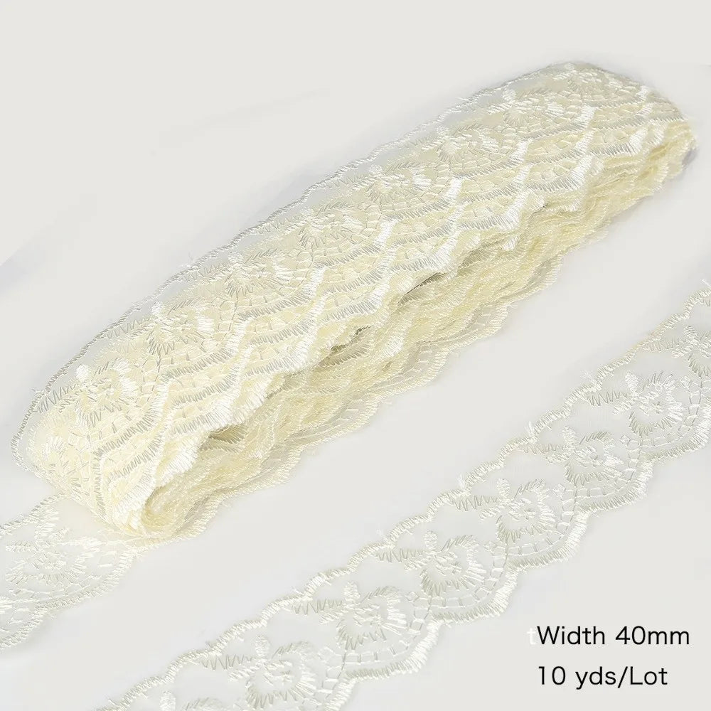 10 Yards Floral Embroidery Lace Trim – Hollow Polyester 40mm