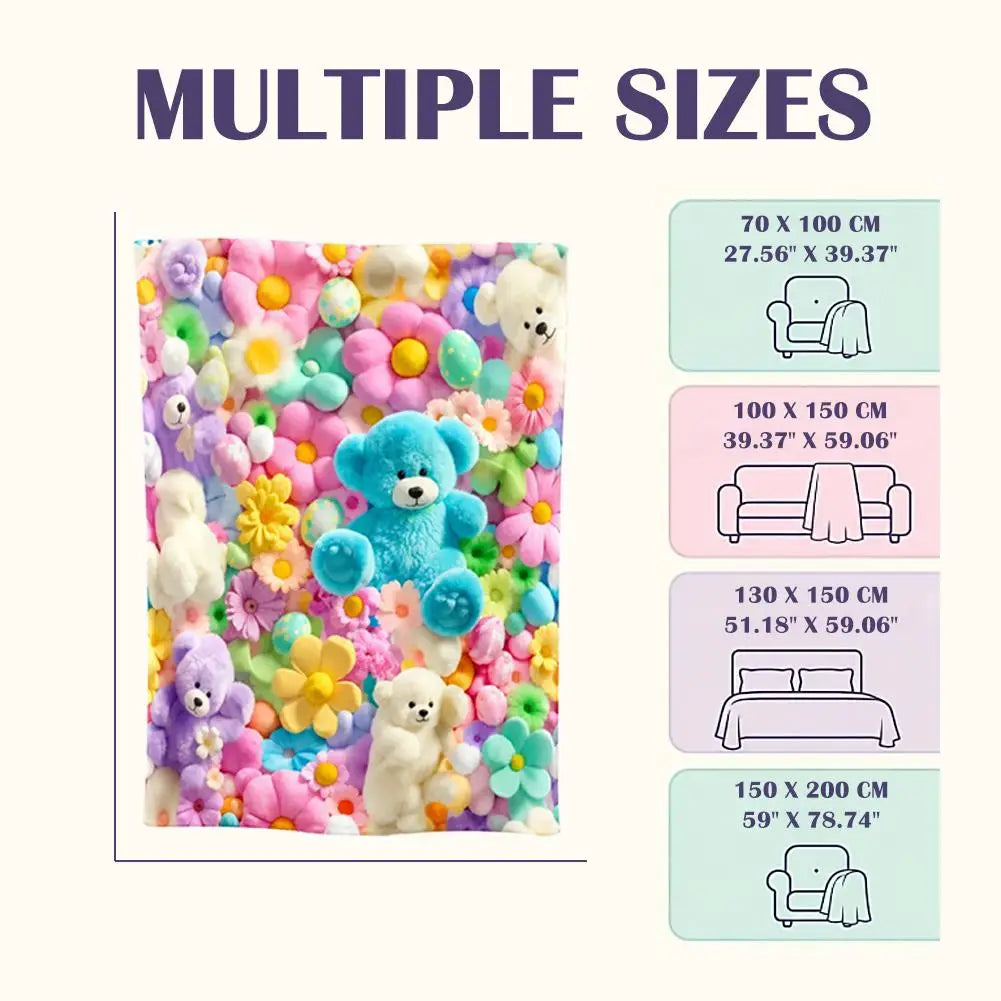 Teddy Bear Floral Flannel Blanket – Soft Kids Nap Throw