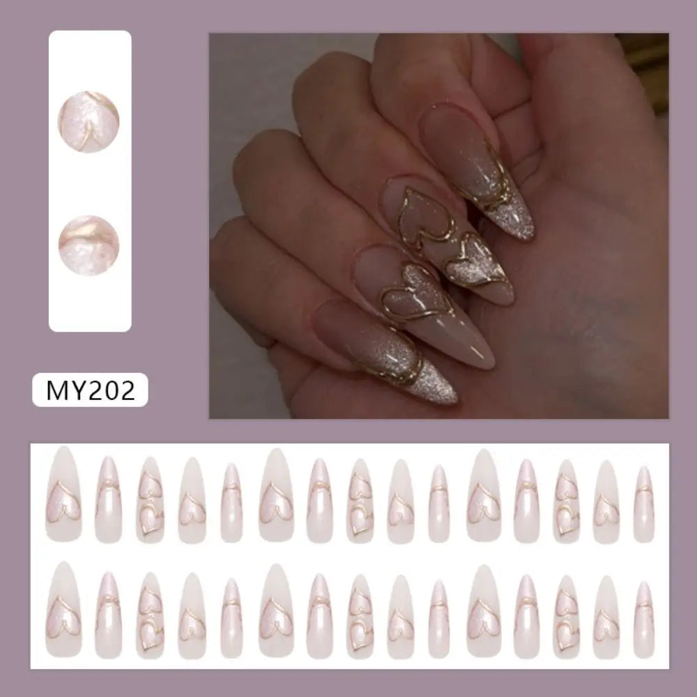 30-Pc Almond Stiletto Press-On Nails – Cat Eye Rhinestone