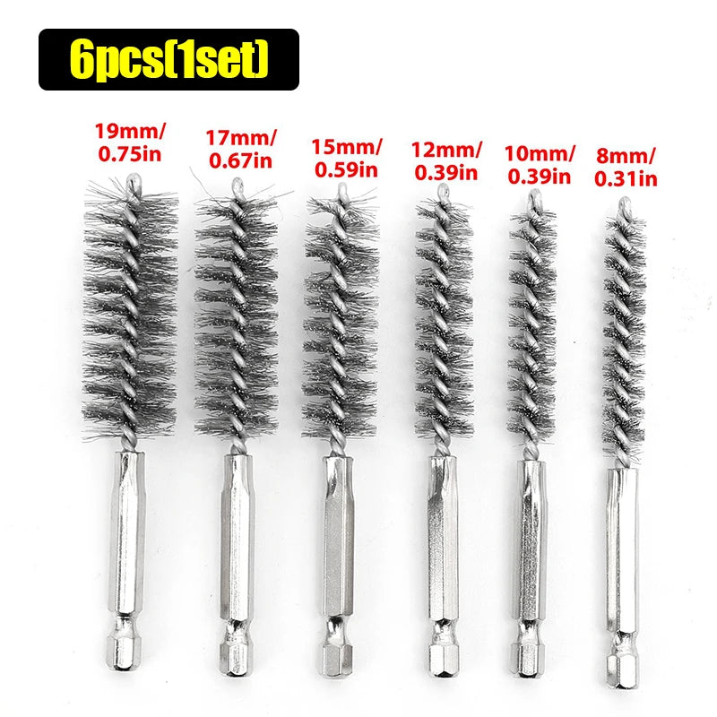 Stainless Steel Drill Cleaning Brush Set – 6 Sizes 8–19mm