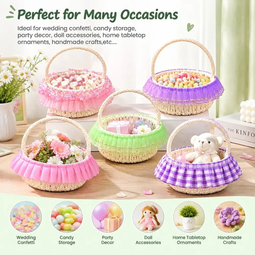 Mini Woven Lace Flower Basket – Wedding & Party Décor