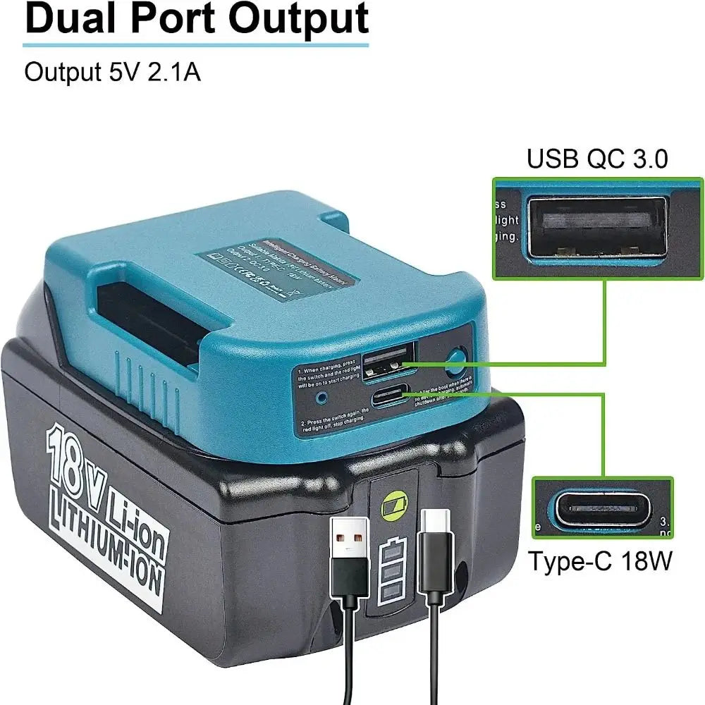 Makita 18V Battery Adapter – Belt Clip USB & USB-C Charger