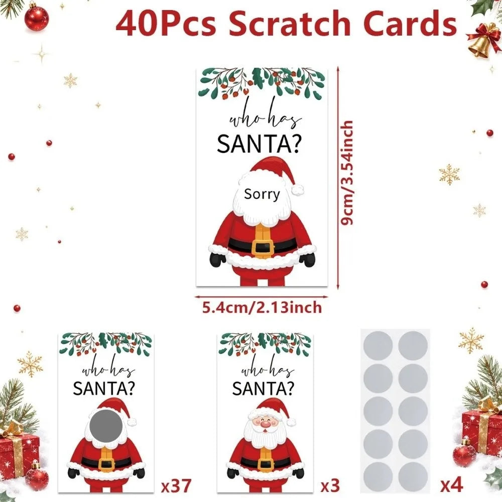 40-Pack Who Has Santa Scratch-Off Christmas Party Game Cards