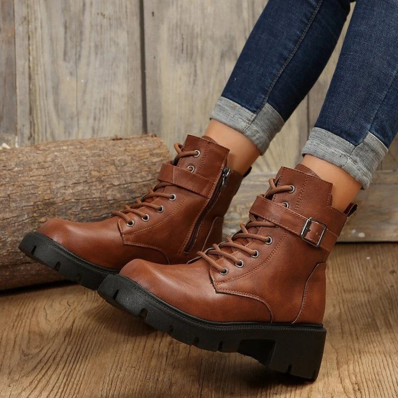Women's Platform Ankle Boots – Punk Round Toe Moto Style