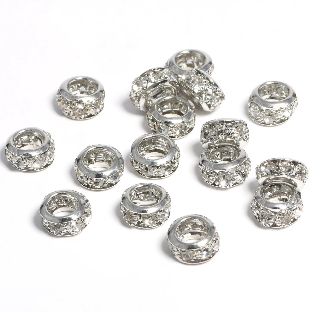 Rhinestone Copper Spacer Beads – Big Hole Rondelle DIY Jewelry