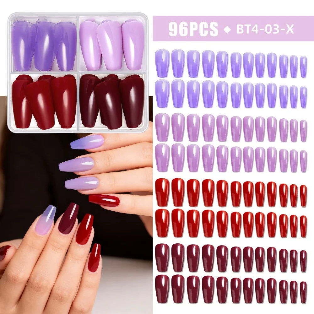 96-Pack Coffin Press On Nails – Matte Mix Color Full Cover Tips