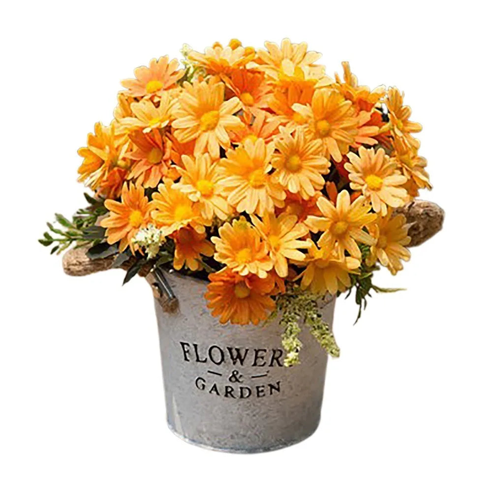 Silk Potted Artificial Daisy Flowers – Orange Fall Home Decor