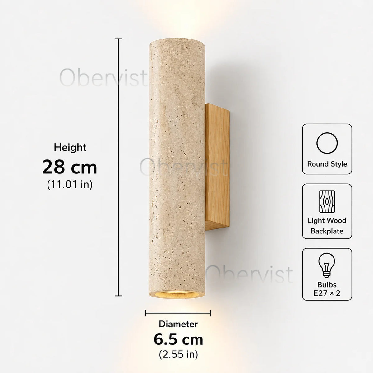 Yellow Travertine Wall Sconce – Vintage Wood Accent Bedside Lamp