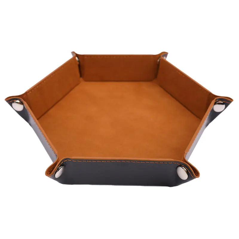Foldable PU Leather Dice Tray – Hexagon Folding Game Tray