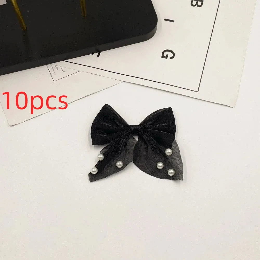 10-Pack Pearl Beaded Bow Appliques – Satin Tulle DIY Patches