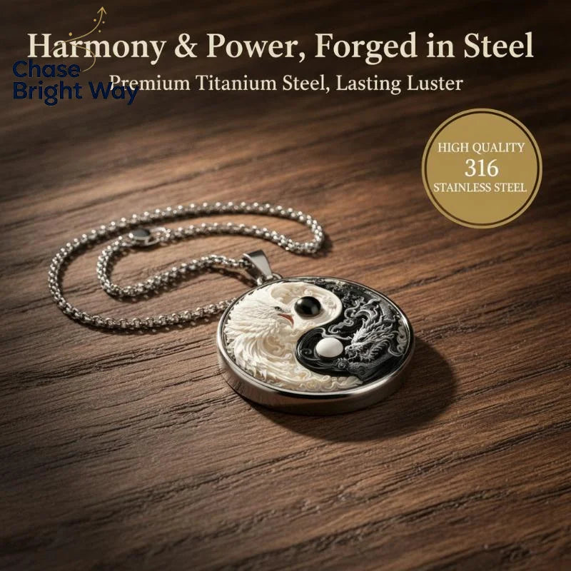 Yin Yang Dragon & Phoenix Pendant Necklace | Stainless Steel