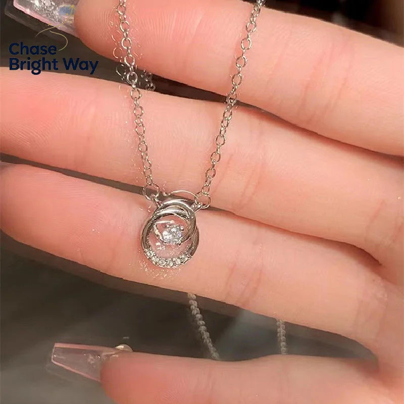 Silver Circle Zircon Pendant Necklace – Women's Clavicle Chain