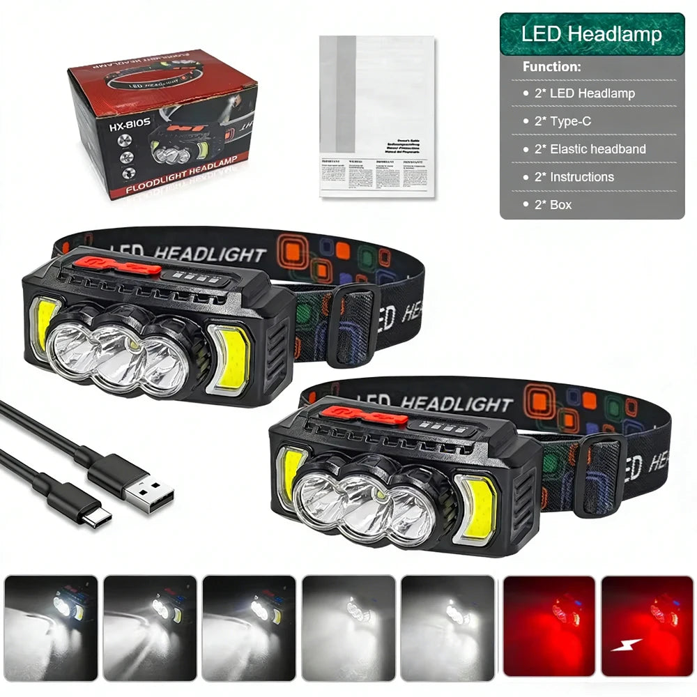 Rechargeable LED Headlamp 7 Modes Red Light IPX4 Waterproof