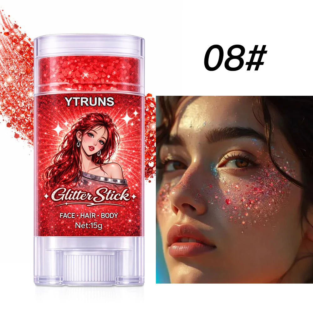 YTRUNS Rose Red Glitter Gel Stick – Face & Body Shimmer