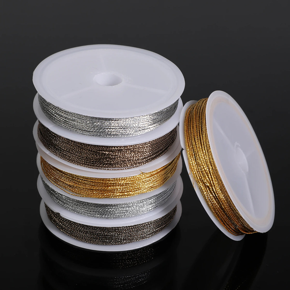 Polyester Jewelry Cord 0.4mm | 10M Golden Silver Thread Spool