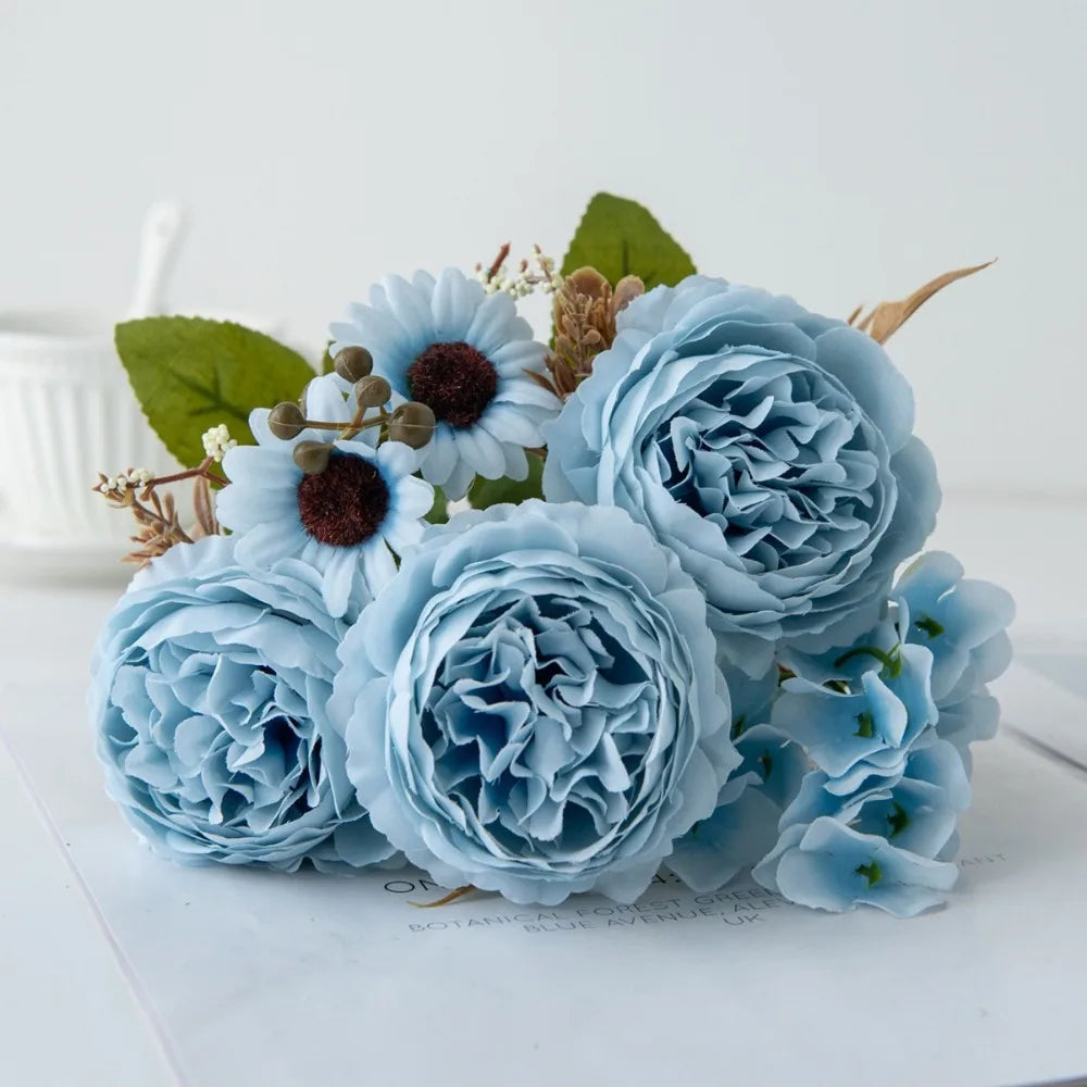 Silk Persian Peony Artificial Bouquet – 5 Heads Fake Flowers