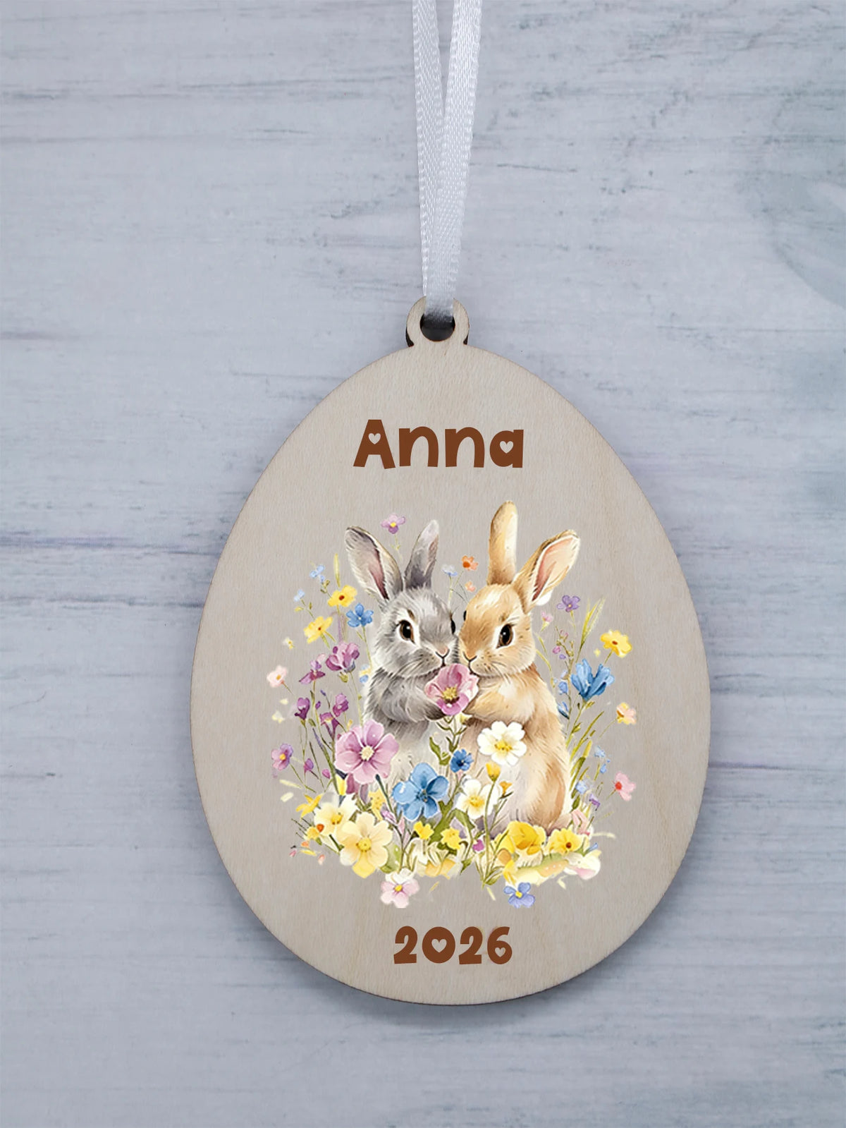 Personalized Easter Bunny Wood Ornament – Custom Name Tag