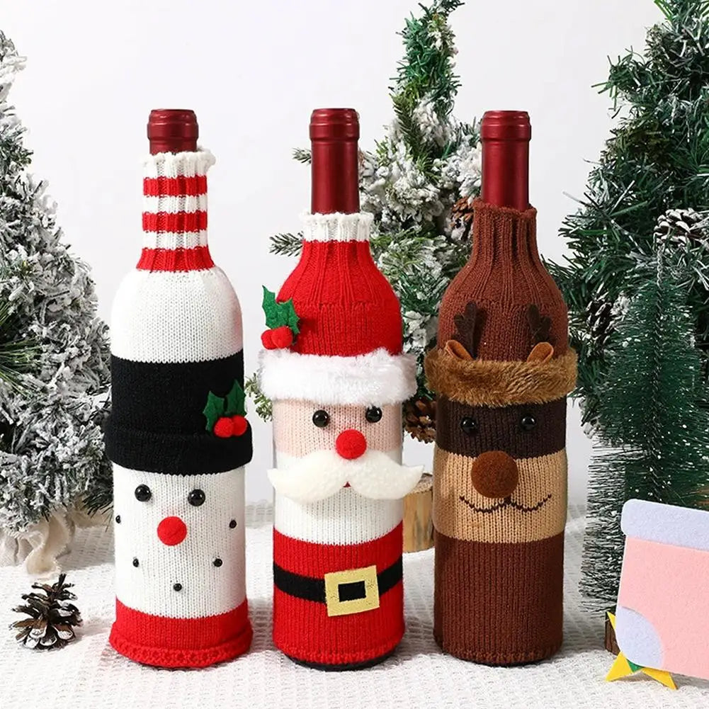 Christmas Knitted Wine Bottle Cover – Santa Snowman Deer Set
