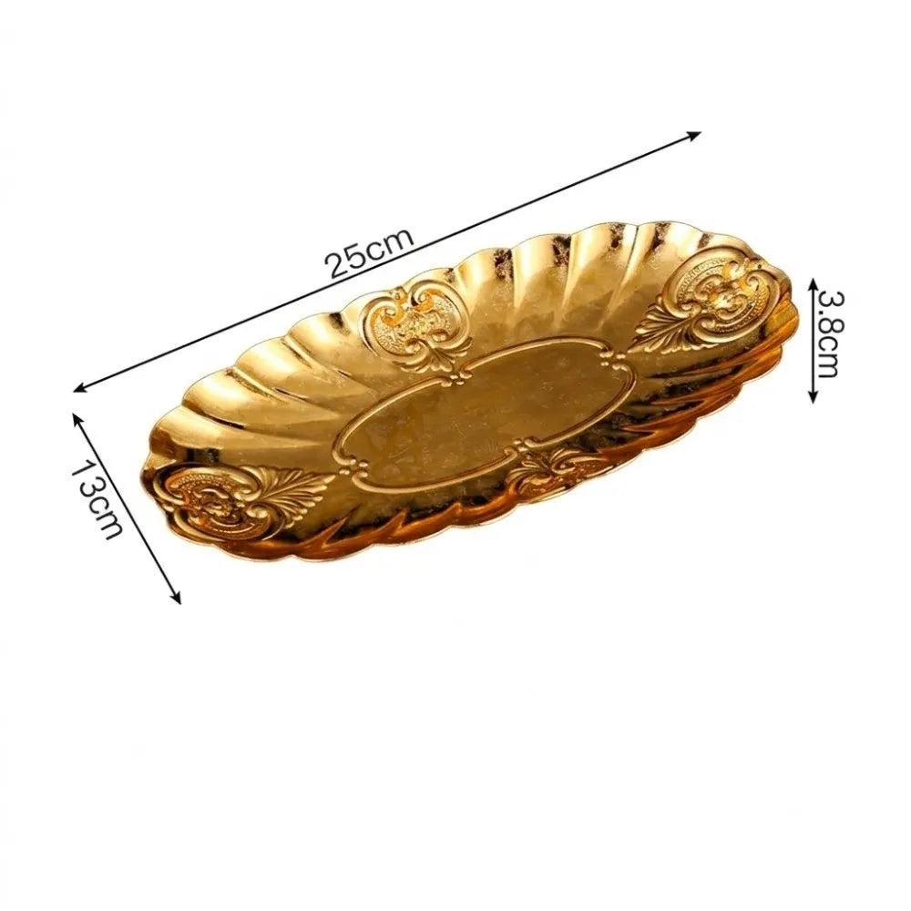 Gold Metal Oval Serving Tray – Rustproof Stackable Platter