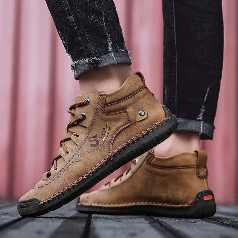 LEDP Men's Ankle Boots – British Lace-Up PU Leather | Plus Size