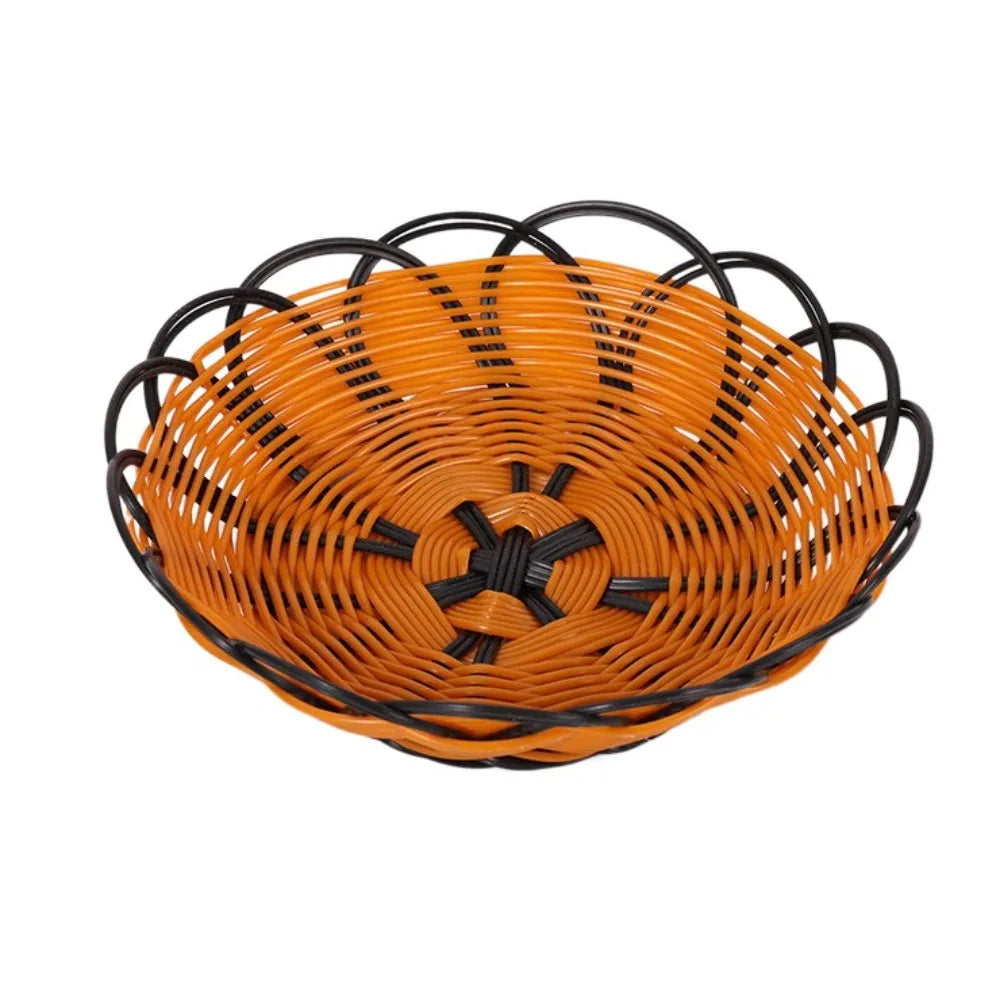 Woven Rattan-Style Plastic Basket – Bread, Snack & Fruit Serving