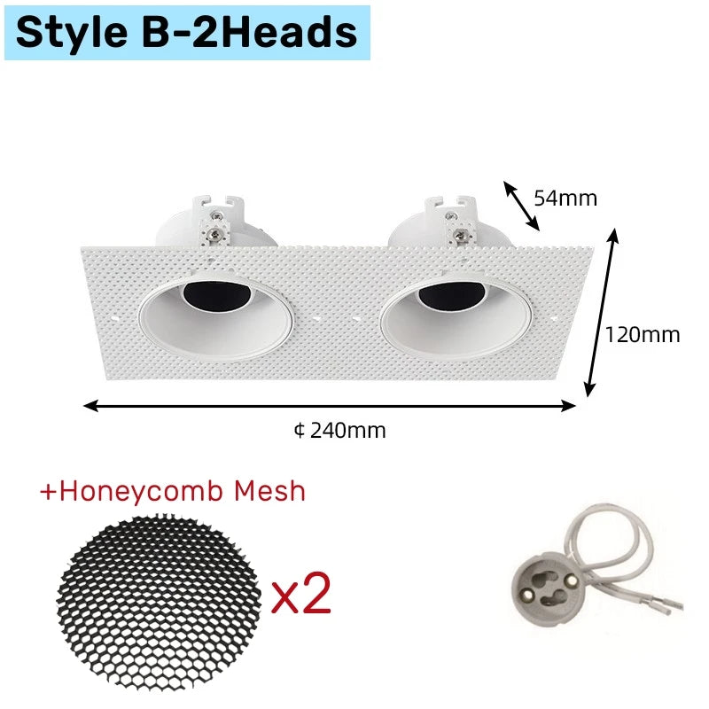 Trimless Square LED Downlight Frame Double Head GU10 MR16