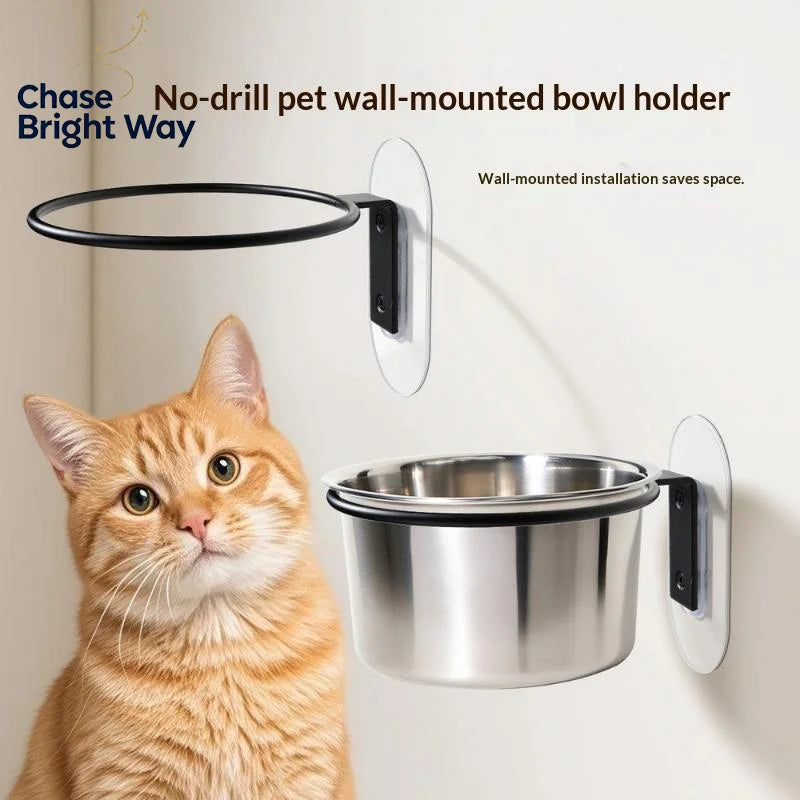 Wall Mounted Pet Bowl – No-Drill Stainless Steel Feeder