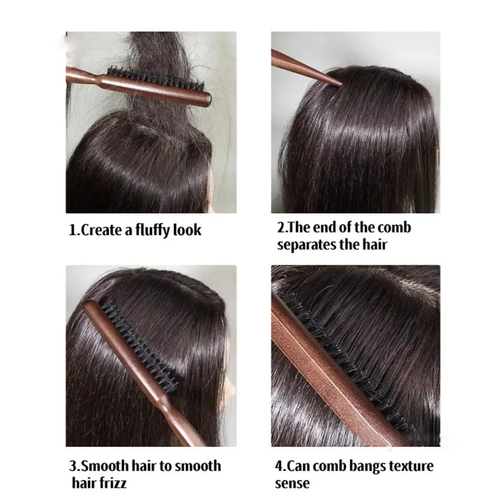 3-Row Boar Bristle Fluffy Hair Comb – Volumizing Teasing Brush