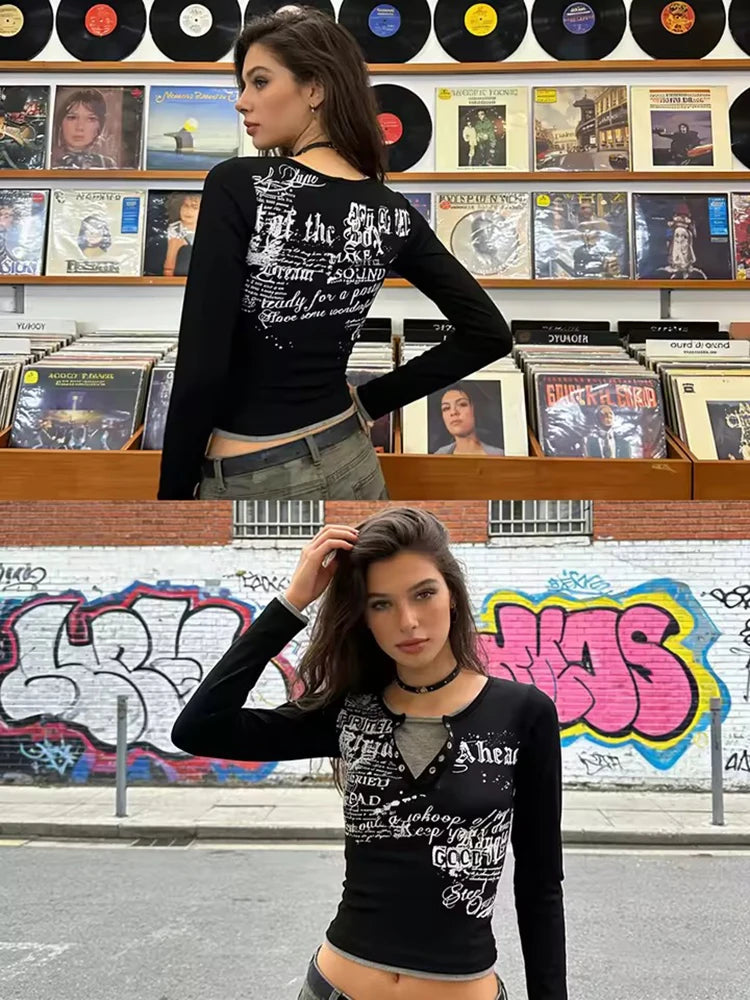 Y2K Gothic Long Sleeve T-Shirt | Retro Punk Streetwear Top