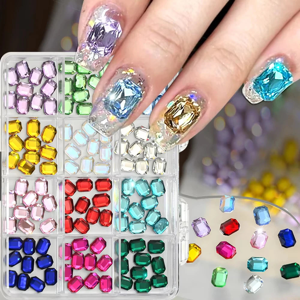 120-Pc Rectangle Glass Nail Rhinestones – Colorful DIY Charms