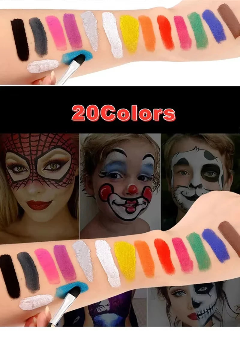 20-Color Face & Body Paint Palette – Halloween Cosplay Stage