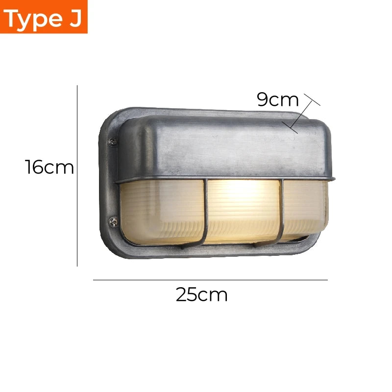 Retro Industrial LED Wall Sconce IP65 Waterproof E27 Glass