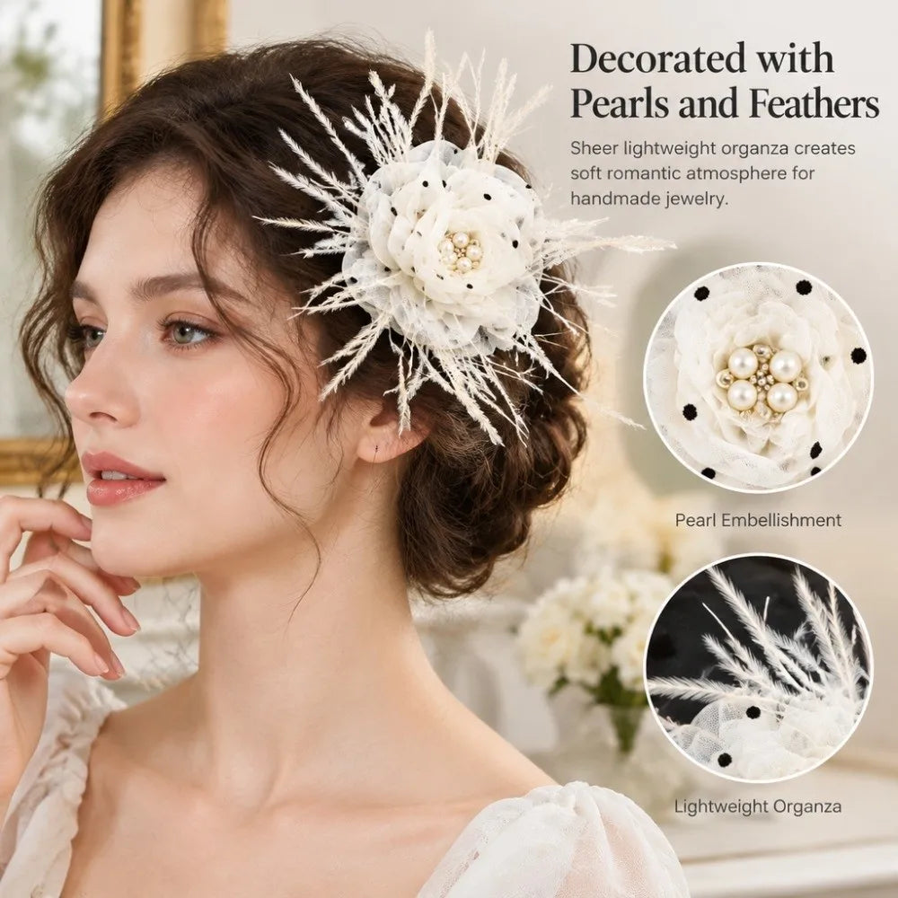 Polka Dot Organza Camellia Flower Appliqué – Pearl DIY Craft