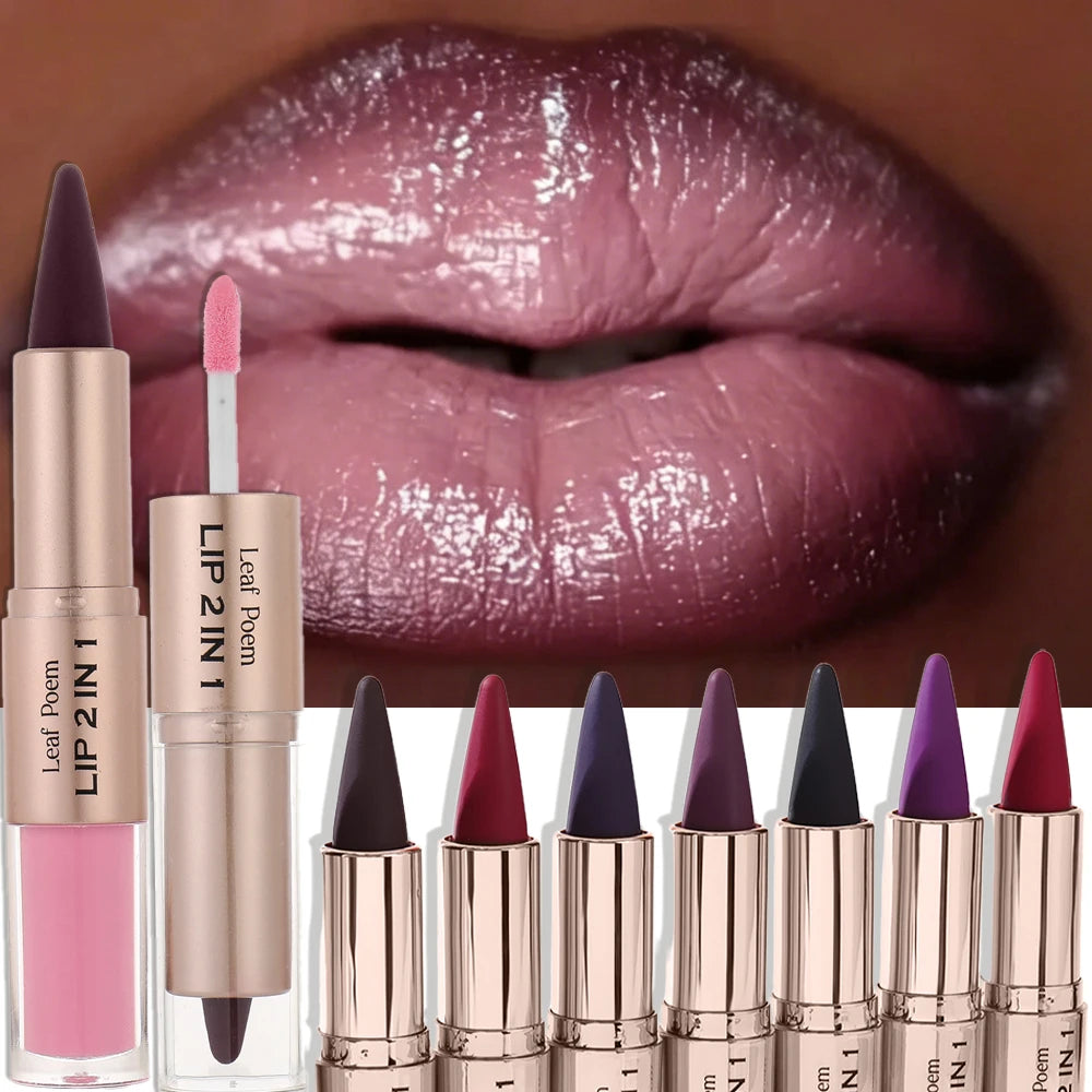 2-in-1 Lip Liner & Crystal Lip Gloss Duo – Matte + Glossy